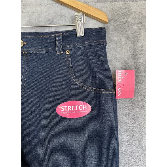 Mix & Co. Jegging Women's 1X Blue Faux Denim Knit Pull On Stretch Legging NEW - Picture 5 of 11